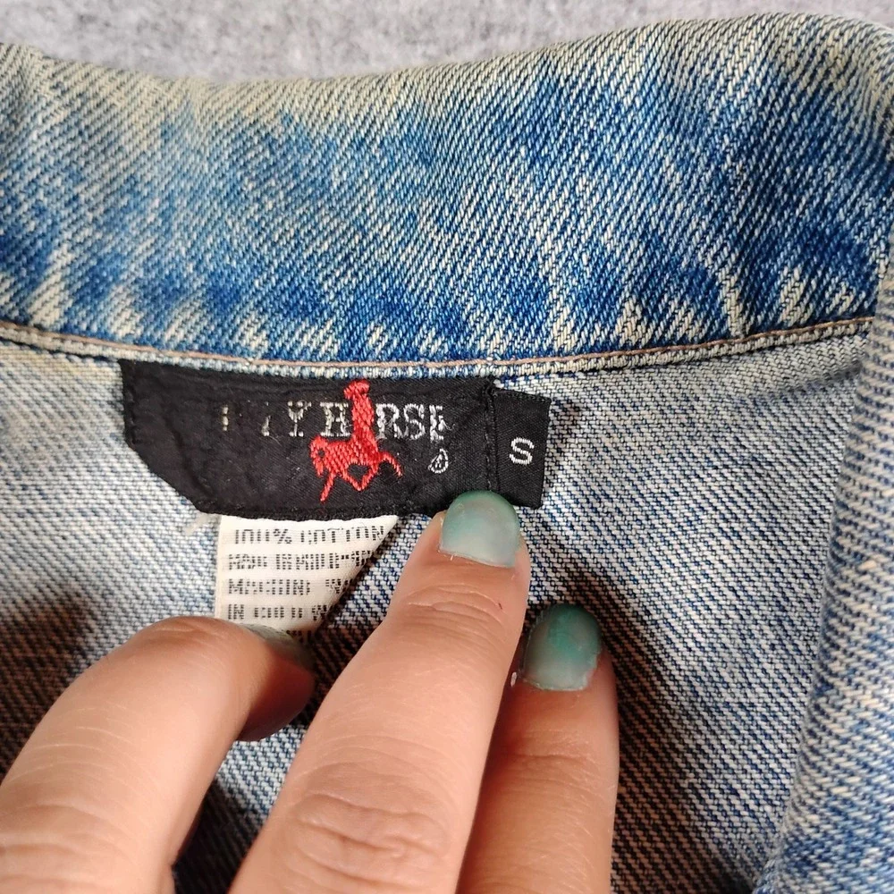 Vintage Bay‎ Horse Mens Vintage Denim Trucker Jacket Blue Medium Wash Cotton S